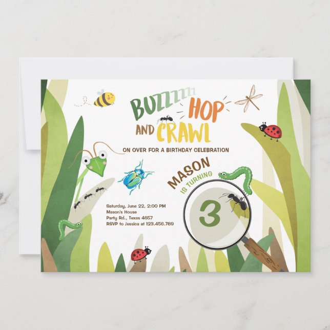Inseto Aniversário Convite Insetos Insetos Escutas (Frente)