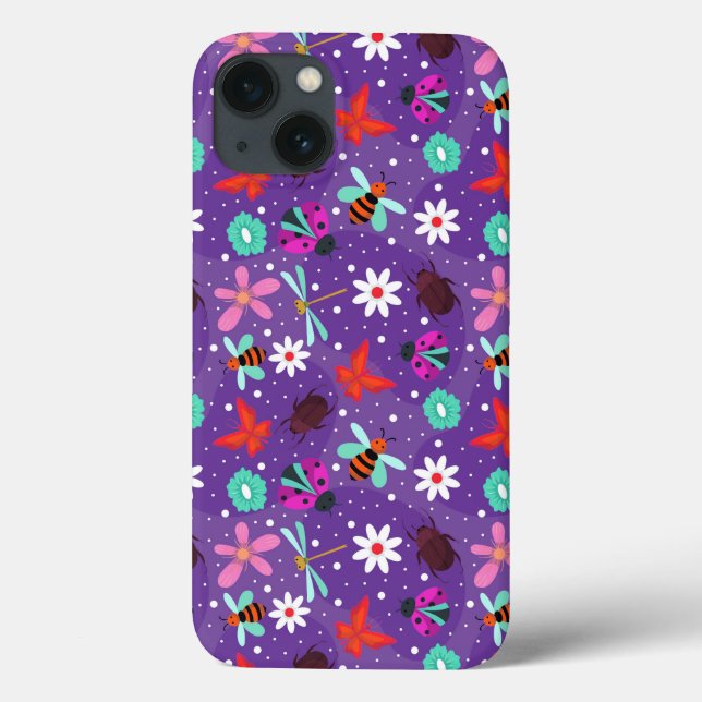 Insetos Coloridos e Flores em um Fundo Roxo (Verso)