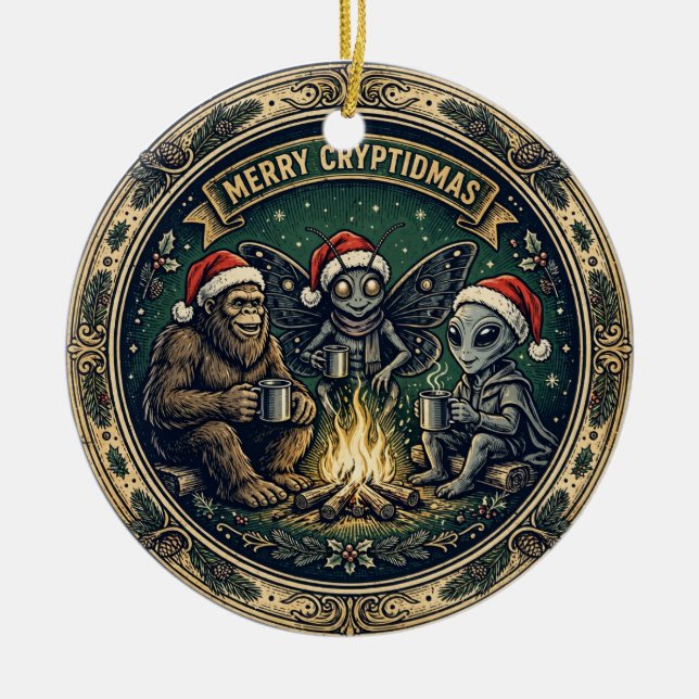 Insígnia Alegre Criptidmas Enfeite de Natal (Frente)