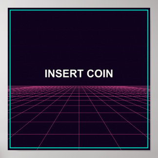 Insira Moeda - Poster de Grade de Arcade Retro