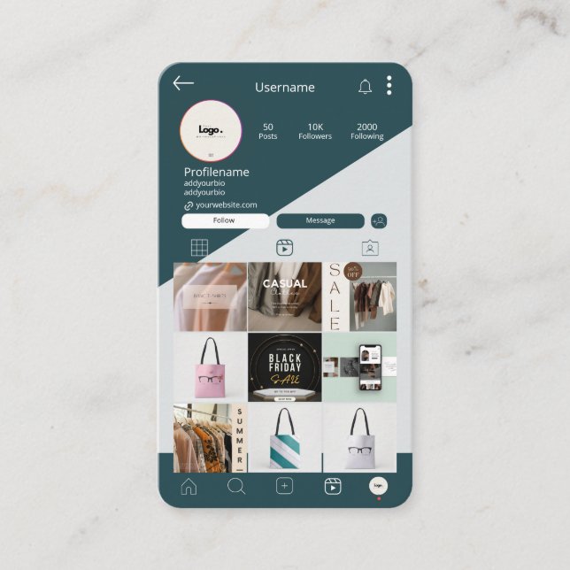 Instagram Cartões de visitas QR Código Verde Escur (Frente)