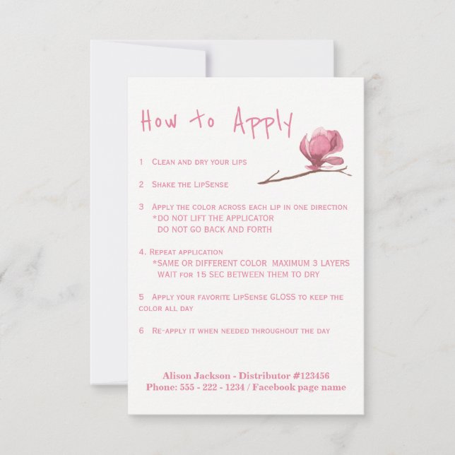 Instruções de aplicação do distribuidor de Lipstic (Frente)