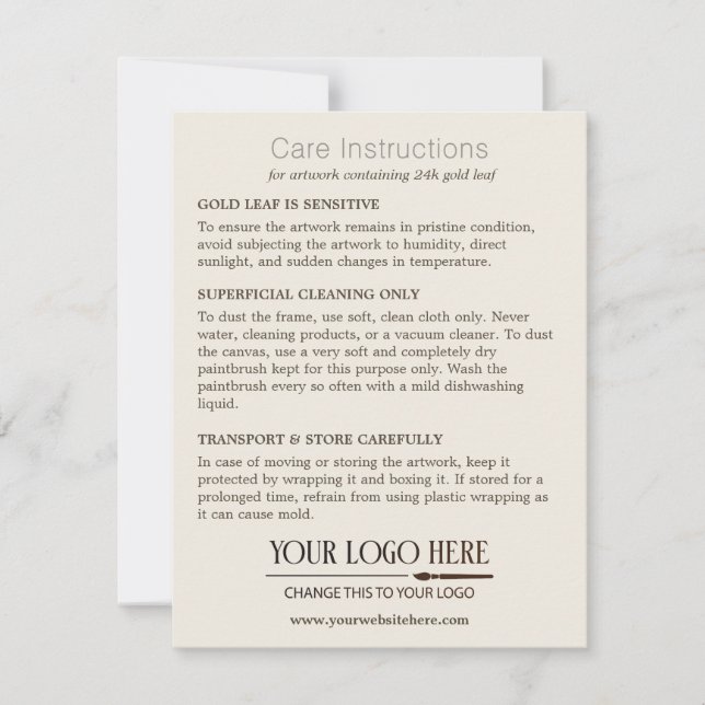 Instruções de Cuidado para Arte com Seu Logotipo (Frente)