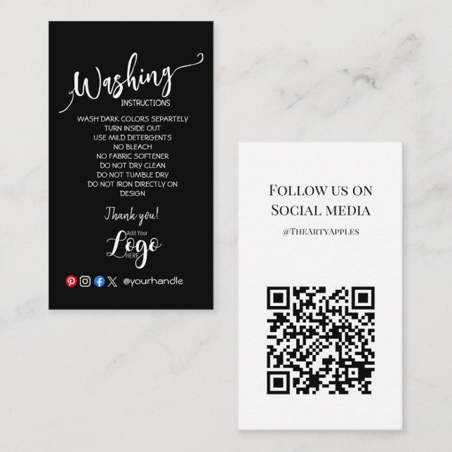 instruções de lavagem CARTÕES DE CUIDADO ADICIONE  (Frente/Verso)