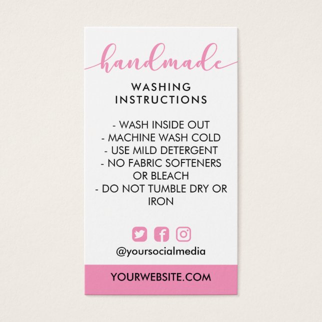 Instruções de lavagem feitas à mão rosa para as mí (Frente)