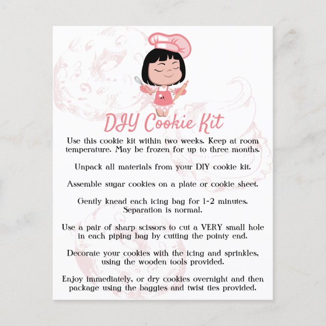 instruções do kit de biscoito diy da Pink Lady Bak (Frente)
