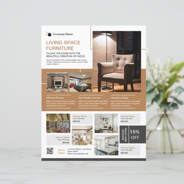 Interior Design Flyer Template | Modern Home Decor (Em pé/Frente)