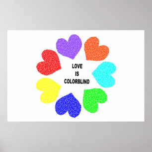 Interracial Love Rainbow Hearts Poster