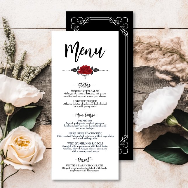 Intertwined Romantic Red Rose Flat Plate Menu (Criador carregado)