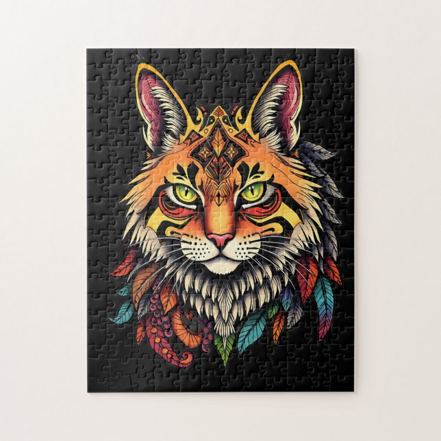 Intrair Quebra-cabeça de Gato Tribal com Penas Col (Vertical)