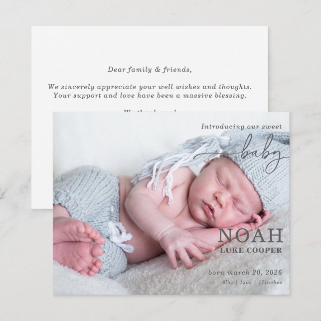 Introducing Our Sweet Baby Photo Announcement Card (Frente/Verso)