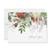 Inverno Aquarela Verde Floral Obrigado Cartões