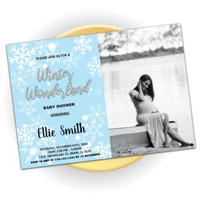 Inverno Bebê Convites Foto Azul (Winter Baby Shower Invitations Blue Photo)