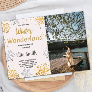 Inverno Bebê Convites Ouro Foto de Neve