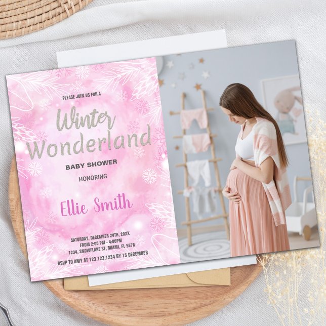 Inverno Bebê Convites reluzente com foto (Winter Baby Shower Invitations Glitter with photo)