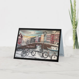 Inverno em Amsterdã - Cartão de Natal dos ciclista