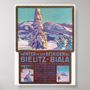 Inverno em Bielitz-Biala Poster vintage 1910