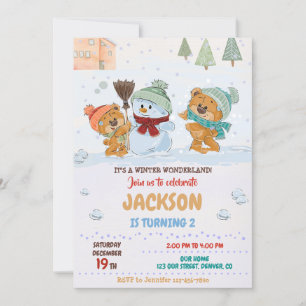 Inverno maravilha convite Teddy urso de aniversár