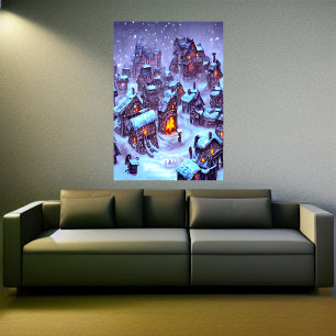 Inverno na aldeia AI Art Poster