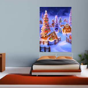 Inverno na aldeia de Gingercake   AI Art Poster