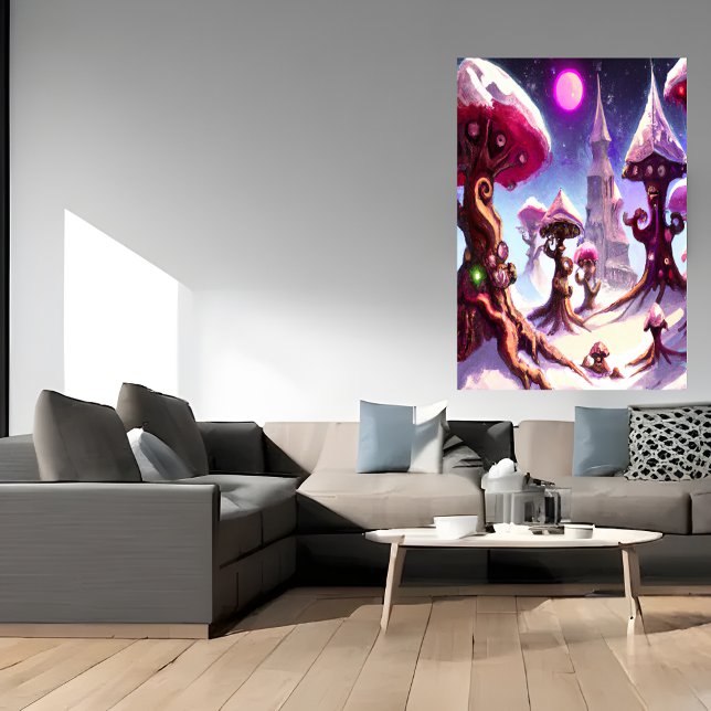 Inverno na floresta de cogumelos | AI Art Poster (Criador carregado)
