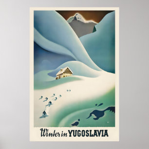 Inverno na Iugoslávia Poster Vintage de Esqui - En