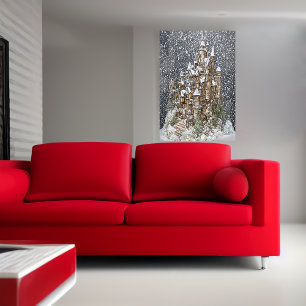 Inverno, neve, castelo Poster de arte AI