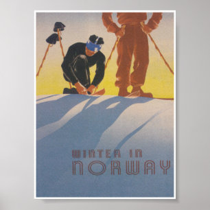 Inverno no Poster de viagens de Esqui de Vintage n