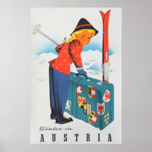 Inverno no poster vintage de Áustria