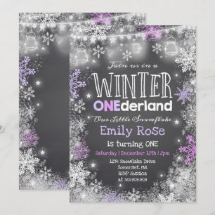 Inverno OneDerland Aniversário Convite Purple Whit