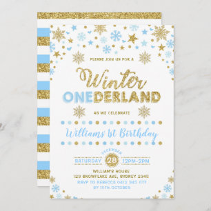 Inverno OneDerland Birthday Convite Azul Dourado