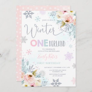 Inverno OneDerland Birthday Convite Silver Pink