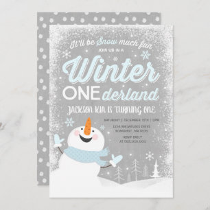 Inverno OneDerland Birthday Convite Snowman Azul
