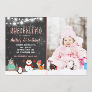 Inverno ONEderland convite de aniversário rosa