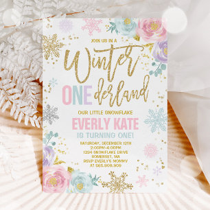 Inverno ONEderland - Convite de aniversário rosa 