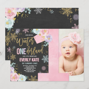 Inverno ONEderland - Convite de aniversário rosa