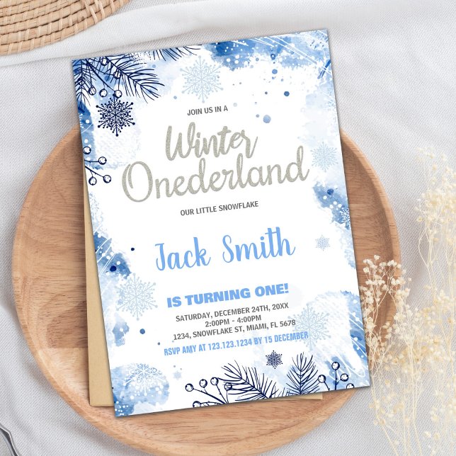 Inverno ONEderland Convites Silver Glitter Azul (Winter ONEderland Invitations Silver Glitter Blue)