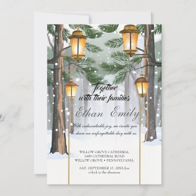 Inverno Rustic Pine Tres Botanical Wedding Convite (Frente)