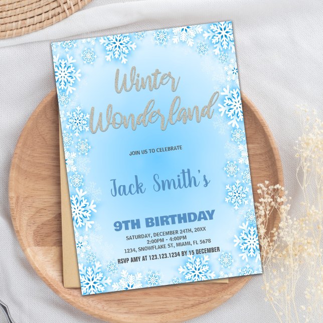 Inverno Wonderland Birthday - Convites Azul (Winter Wonderland Birthday Invitations Blue)