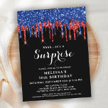 Invit Patriótico de Aniversário Vermelho Azul-Bril<br><div class="desc">Convide amigos e família para a sua festa de aniversário com estes elegantes convites de festas de aniversários de brilho patriótico preto, vermelho e azul, e de festa. Estes convites de aniversário vermelho, azul e preto também são perfeitos para aposentadoria e festas de formatura e comemorações, apenas mude o evento...</div>