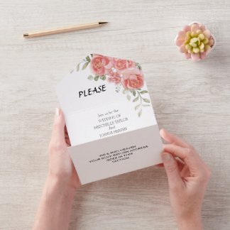 Invit Rustic Country Pinkflower Wedding All-in-One