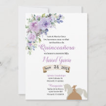 Invitació em Quinceañ era Purple Lilac Floral ch