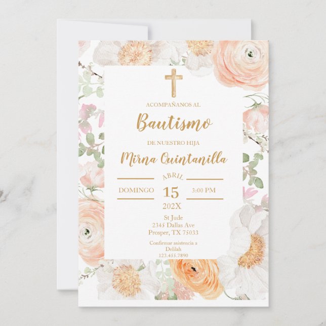 Invitación de bautismo para niña convite (Frente)