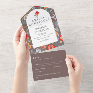 Invitación de Boda Español Inglés Rsvp FOLKART