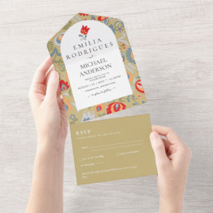 Invitación de Boda Español Inglés Rsvp FOLKART