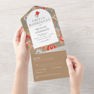 Invitación de Boda Español Inglés Rsvp FOLKART