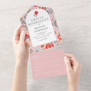 Invitación de Boda Español Inglés Rsvp FOLKART