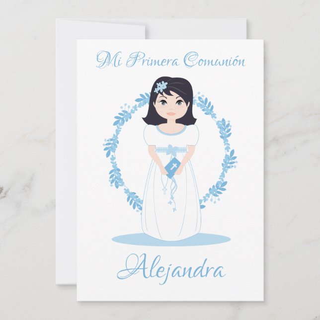 Invitación Niña Primera Comunión con Orla Floral (Frente)