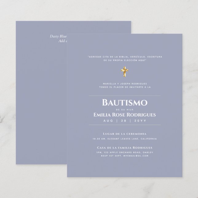 Invitaciones de Bautismo Español Católico Moderno (Frente/Verso)