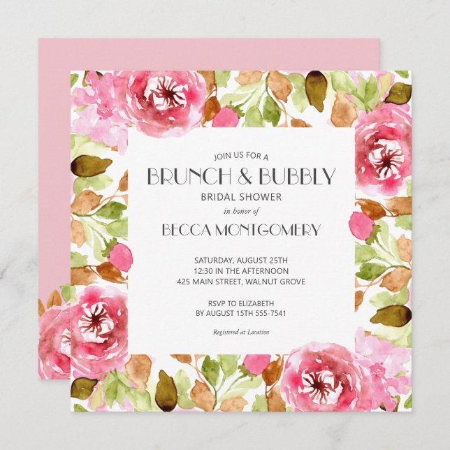 Invites de Chá de panela de Brunch e Berbble Water (Frente/Verso)